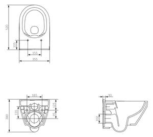 Set vas wc suspendat Crea oval cu capac soft close, rezervor incastrat pneumatic Aqua 52 si clapeta sticla neagra