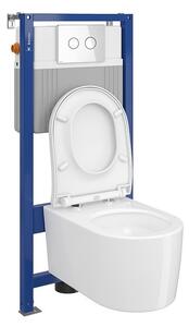 Set vas wc suspendat Inverto cu capac soft close, rezervor incastrat pneumatic Aqua 52 si clapeta sticla alba