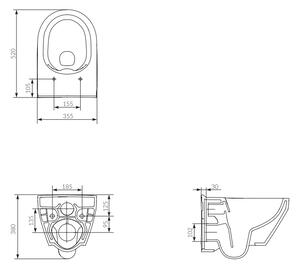Set vas wc suspendat Crea oval cu capac soft close, rezervor incastrat Aqua 22 si clapeta negru mat