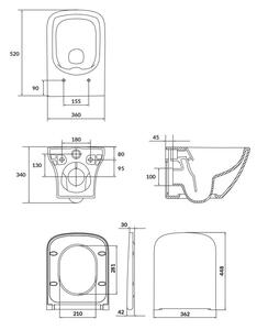 Set vas wc suspendat Larga cu capac soft close, rezervor incastrat pneumatic si clapeta negru mat