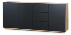 Comodă cu trei uși și 3 sertare Loftia - artizanal/negru mat