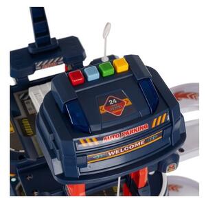 Parcare supraetajata cu 2 masini, 1 elicopter, semne rutiere, lift interactiv, sunete si lumini
