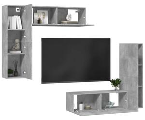 Set de dulapuri TV, 4 piese, gri beton, lemn prelucrat