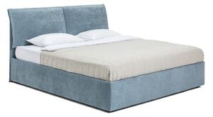 Pat matrimonial albastru tapițat cu spațiu de depozitare cu somieră 160x200 cm Thessa Pillow – Bonami Selection