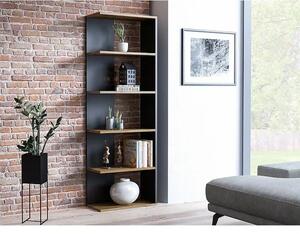 Biblioteca CORNER, negru/stejar wotan, PAL, 60x25x170 cm
