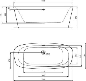 Cada baie freestanding Ideal Standard Dea, 170x75 cm, alb negru mat