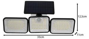 Lampa solara de exterior, 180 LED-uri, senzor de miscare 8-10 m, 1800 mAh, IP65, 3 segmente, 550 lm, 6000-7000K, 8W