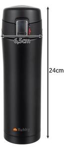 Termos pentru bauturi calde, 440 ml, baza antiderapanta, deschidere automata, blocare, negru