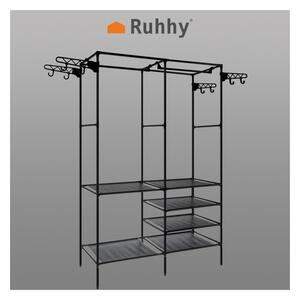 Suport XXL pentru haine si accesorii, 6 rafturi, sina suspendata, 8 umerase laterale, maxim 80 kg, 173x36x108 cm