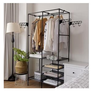 Suport XXL pentru haine si accesorii, 6 rafturi, sina suspendata, 8 umerase laterale, maxim 80 kg, 173x36x108 cm