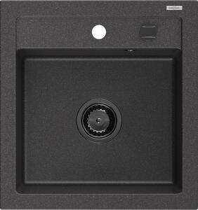 Mexen Vito, chiuveta granit 520x490x210 mm, 1 camera, pete negre cu sifon negru, 6503521000-76-B