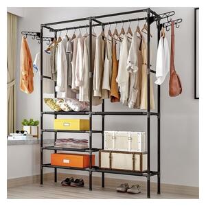 Suport XXL pentru haine si accesorii, 6 rafturi, sina suspendata, 8 umerase laterale, maxim 80 kg, 173x36x108 cm