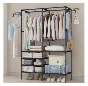 Suport XXL pentru haine si accesorii, 6 rafturi, sina suspendata, 8 umerase laterale, maxim 80 kg, 173x36x108 cm