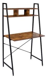 Birou in stil industrial, biblioteca cu 2 rafturi, structura otel, 142 x 47 x 44 cm, blat stejar invechit