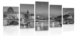 Tablou 5-piese panorama orbitoare ale Parisului în design alb-negru