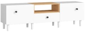 HOMCOM Mobilier TV, Suport TV până la 70" cu 2 Uși Rabatabile, Balamale Soft Close, Sertar, Raft Deschis, 8 Picioare pentru Sufragerie, Dormitor, 150x35x45 cm, Alb și Culoare Lemn | Aosom Romania