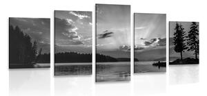 Tablou 5-piese reflexie lacului de munte în design alb-negru