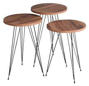 Set de 3 buc mese laterale Wakmi melamina naturala metal negru 33x33x55 cm