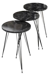 Set de 3 buc mese laterale Wakmi marmura neagra melamina metal negru 33x33x55 cm