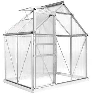 Outsunny Seră din Policarbonat și Aluminiu cu Ușă Glisantă și Fereastră Reglabilă, 192.5x131x200 cm, Argintiu | Aosom Romania
