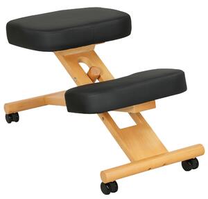 HOMCOM Scaun Ergonomic pentru Genunchi cu Înălțime Reglabilă din Lemn cu Rotile, 42x70x42-52 cm, Negru | Aosom Romania