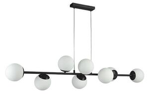Lustra suspendata, 8 surse de lumina, 35W, abajur 12 cm, inaltime 80 cm, metal si sticla
