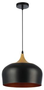 Lustra suspendata LED 60W, E27, cablu ajustabil 1 metru, negru, auriu, lemn