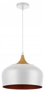 Lustra suspendata moderna, LED 60W, soclu E27, diametru abajur 30 cm, alb, auriu, lemn