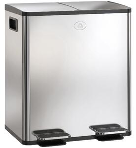 HOMCOM Coș de Gunoi cu 2 Compartimente de 20L cu Pedală, Coș de Gunoi cu 2 Capace Silențioase, 45,8x36x51,6 cm, Argintiu | Aosom Romania