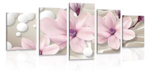 Tablou 5-piese magnolia pe un fundal abstract