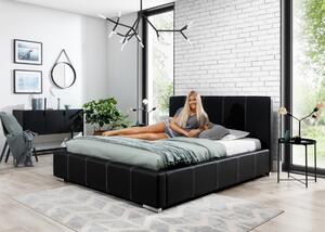 Tapițată pat pentru dormitor cu spațiu de depozitare Lucia - czarna piele ecologică Soft 11, 160x200