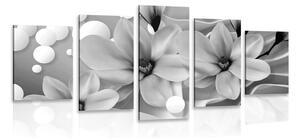 Tablou 5-piese magnolia pe un fundal abstract alb-negru
