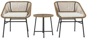 Outsunny Set Bistro din 3 Piese cu Măsuță de Cafea cu Blat de Sticlă și 2 Scaune, Φ45x46 cm, Natural | Aosom Romania