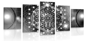 Tablou 5-piese Mandala fermecătoare în design alb-negru
