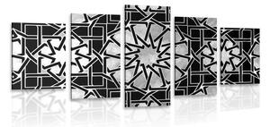 Tablou 5-piese mozaică orientală în design alb-negru
