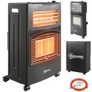 Outsunny Sobă pe gaz portabilă pliabilă 4,2 kW, neagră | Aosom Romania