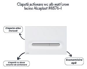 Set vas wc rimless cu capac soft close Fluminia Minerva, rezervor incastrat si clapeta alb mat crom lucios Alcadrain M1876-1