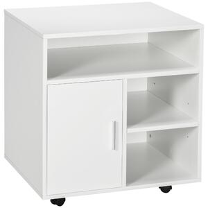 HOMCOM dulap cu sertare, cu 4 roti si 2 frane, usor de mutat, Dulap birou din Lemn, cu Rafturi Deschise, 60x50x65.5cm, Alb | Aosom Romania