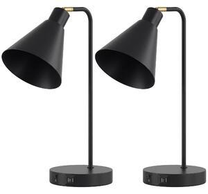 HOMCOM Set de 2 Lămpi de Masă Moderne din Oțel cu Porturi USB, E27, Becurile Nu Sunt Incluse, Negru | Aosom Romania