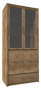 Vitrina MONTANA W2D, stejar lefkas inchis, PAL melaminat/sticla, 90x43