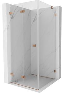 Mexen Lunar-F, cabină de duș pliabilă stânga 80 x 80 cm, sticlă transparentă de 8 mm, profil cupru mat, 836-080-080-65-00-L