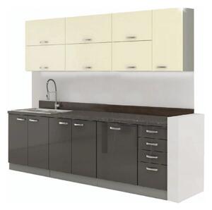 Set bucatarie PRADO, gri/crem/gri cu efect de marmura, PAL laminat, 26