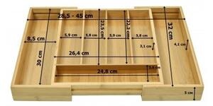 Organizator tacamuri, 7 compartimente, latime 45 cm, lemn de bambus natural