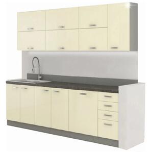 Set bucatarie PRADO, crem lucios/gri/gri cu efect de marmura, PAL lami