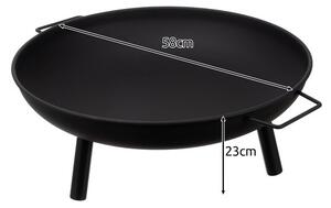 Semineu de exterior, vatra tip bol XXL, 3 picioare sustinere, 2 manere, constructie fier, 58x23 cm
