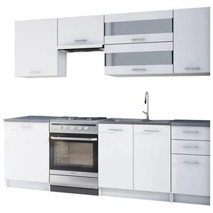 Set bucatarie FABIANA, alb/gri cu efect de marmura, PAL melaminat, 240
