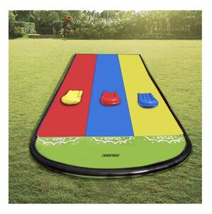 Tobogan cu pulverizare apa, 3 benzi alunecare, sarcina maxima 150 kg, 3 saltele gonflabile, 475 x 202 cm