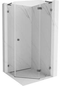Mexen Lunar, cabină de duș pentagonală L cu balamale dreapta 80x80 cm, sticlă transparentă de 8 mm, profil grafit periat, 831L-080P-080L-66-00-P