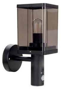 Lampă de perete pentru exterior cu senzor, soclu 1x E27, 60W, 230V, grad de protecție IP44, negru/maro fumuriu