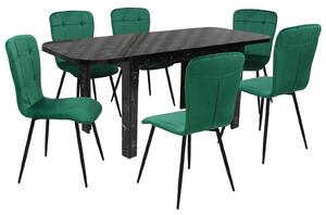 Set masă extensibilă Roma Negru cu 6 Scaune Luca Verde
